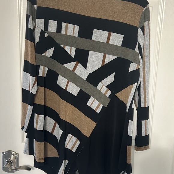 IC Connie K Top Shirt Tunic M black, brown Artisan asymmetrical Abstract top - Picture 6 of 8